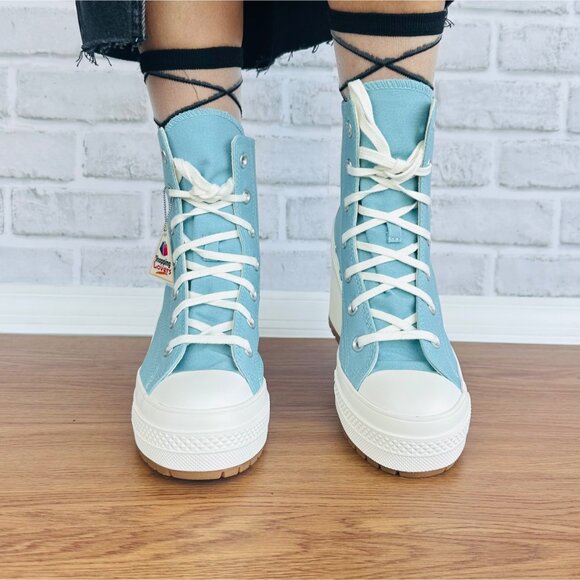 Converse Chuck 70 DE LUXE HEEL HI Platform 7.5 WOMEN Boots Sneakers Teal A08279C - Picture 5 of 11